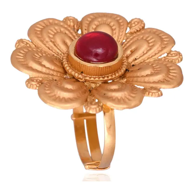 Gold Flower Ring with Ruby