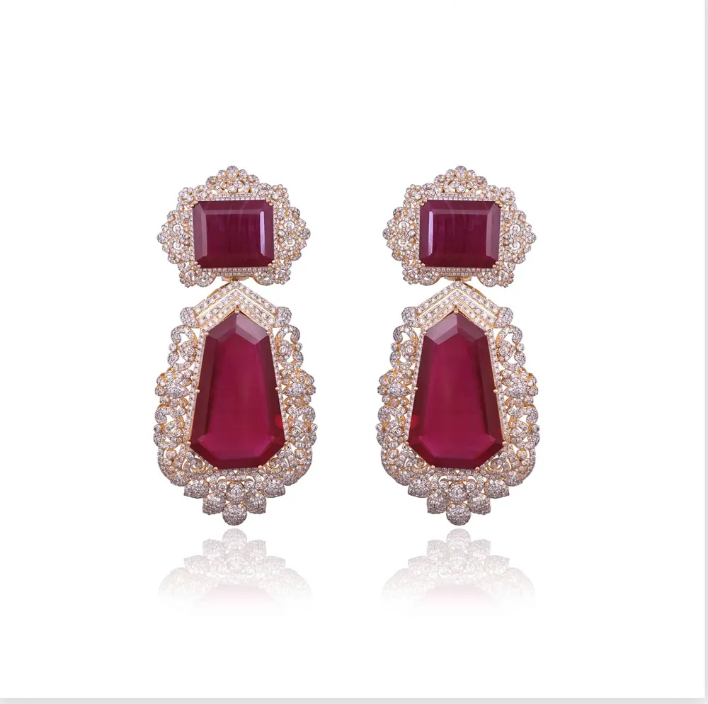Ruby Drop Diamond Earrings