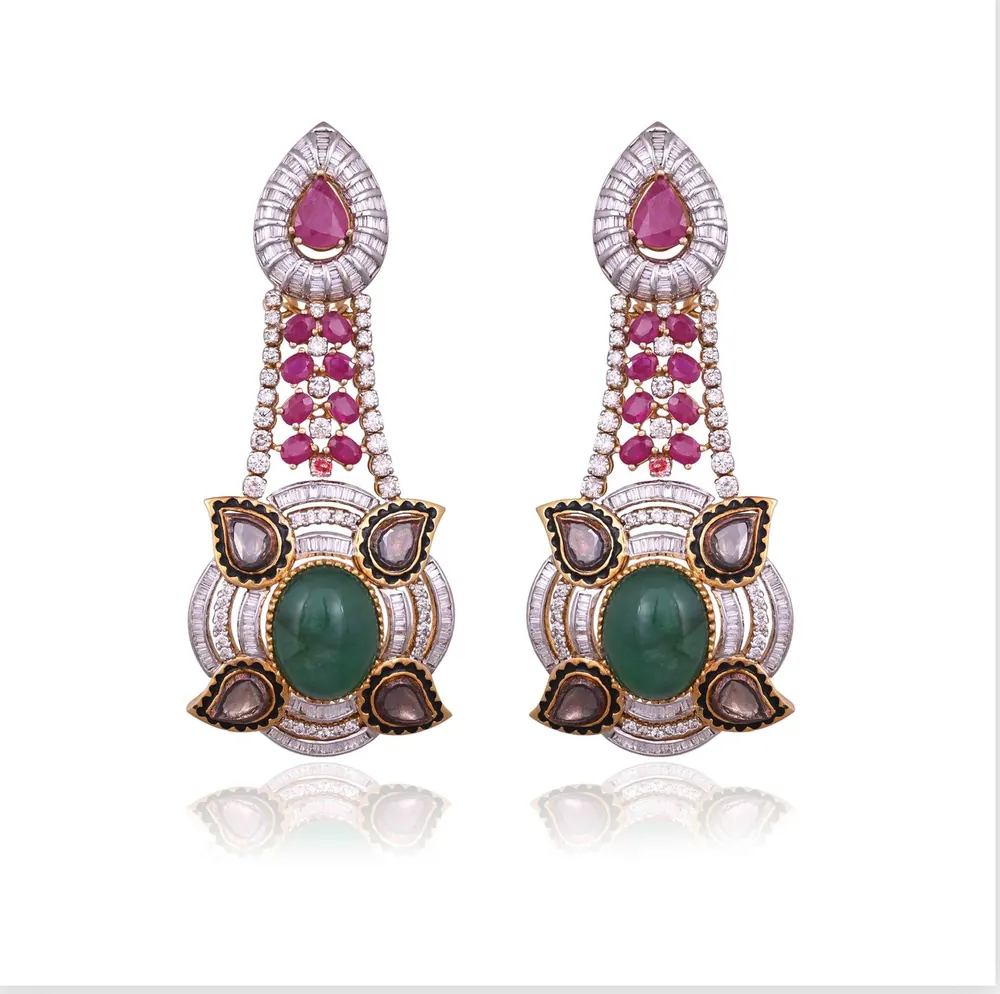Ruby & Emerald Long Earrings