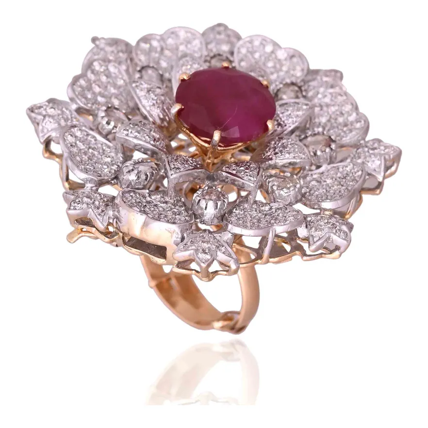 Ruby Flower Diamond Cocktail Ring