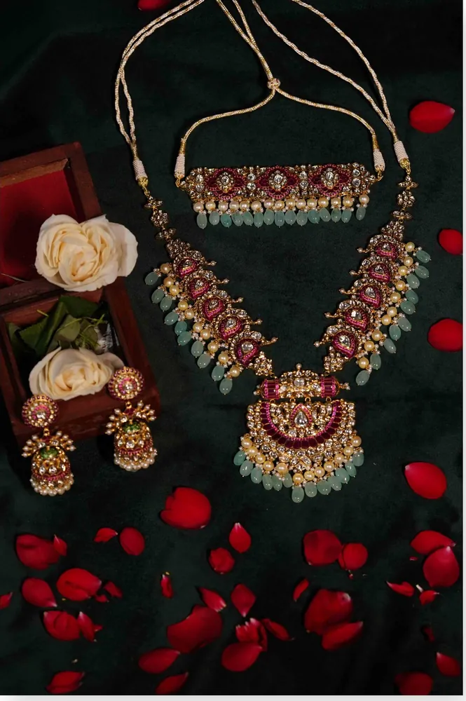 Ruby Polki Choker & Long Necklace Set