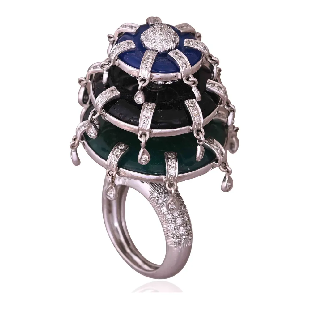 Sapphire & Emerald Dome Ring